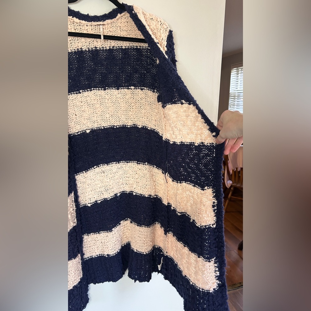 FREE PEOPLE Rugby Striped Chunky Bouclé Knit Long Cardigan Boho Cottage Size M - Picture 11 of 15